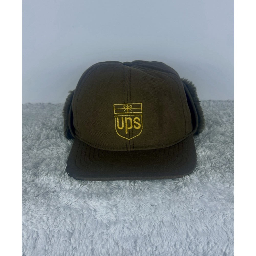 Vintage UPS Winter Earflap Hat Cap Size Large Made In USA Brown Riverside 18261